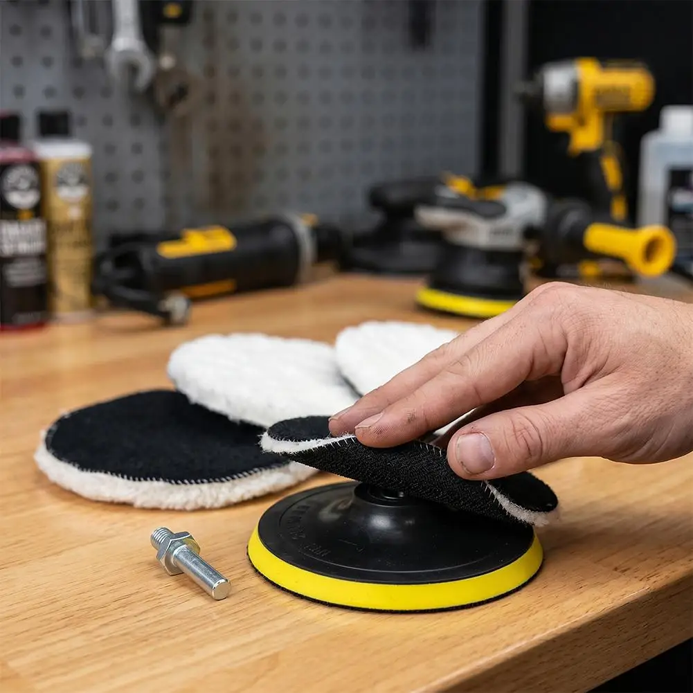 5PCS Wool Polishing Buffing Pad Set with 3/4/5/6/7 Inch Wool Buffing Wheel for Drill, Compound Waxing Polishing for Car Polisher