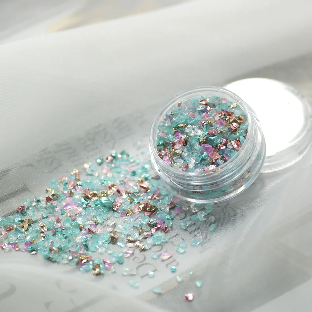 Transparent Iridescent Crushed Stones Storm Crystal Nail Art Drip Glue Filler with Flash Powder 11-20