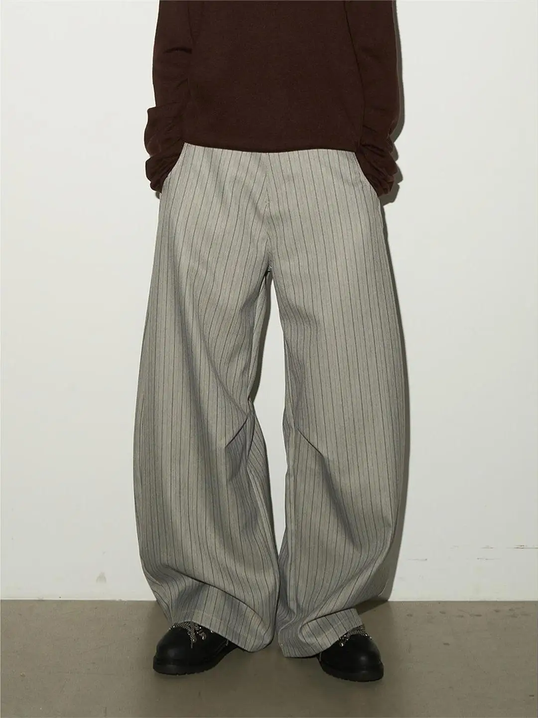 

Classic Men's And Women's Loose Casual Wide Leg Pants Knife Stripe Design Clean Fit High Waist Trousers American Leisure