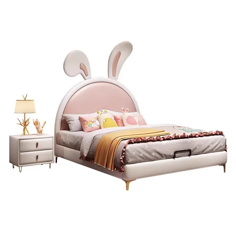 

Children's bed girl princess cartoon rabbit modern minimalist wind solid wood single children's bedroom storage