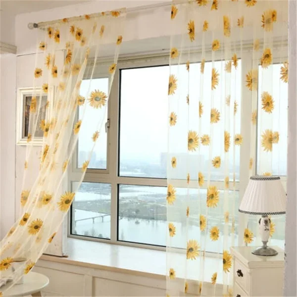 1PCS Sunflower Window Panels Drapes Curtains Sheer Voile Tulle Home Room 100*200cm