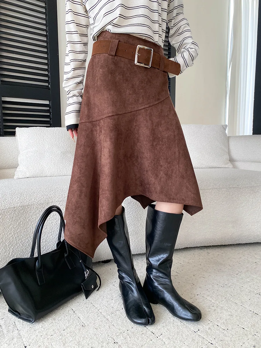 Autumn New Style Comes with Irregular Waist Belt, High Waist, Stylish and Slimming Skirt