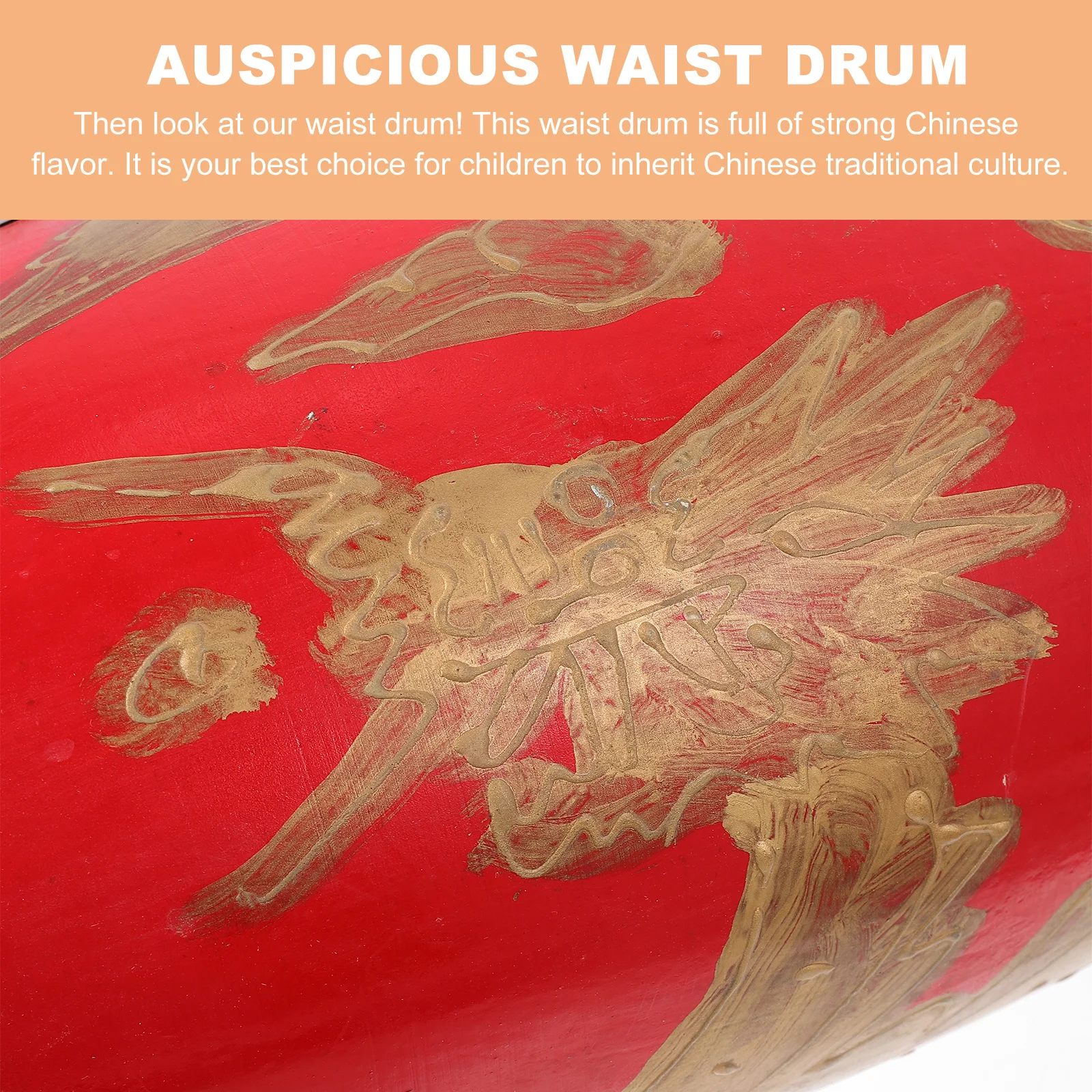 1pc Drachen Muster Taille Trommel Rot Holz Traditionelle Chinesische Percussion Instrument Für Kinder Tragbare Leistung Dance