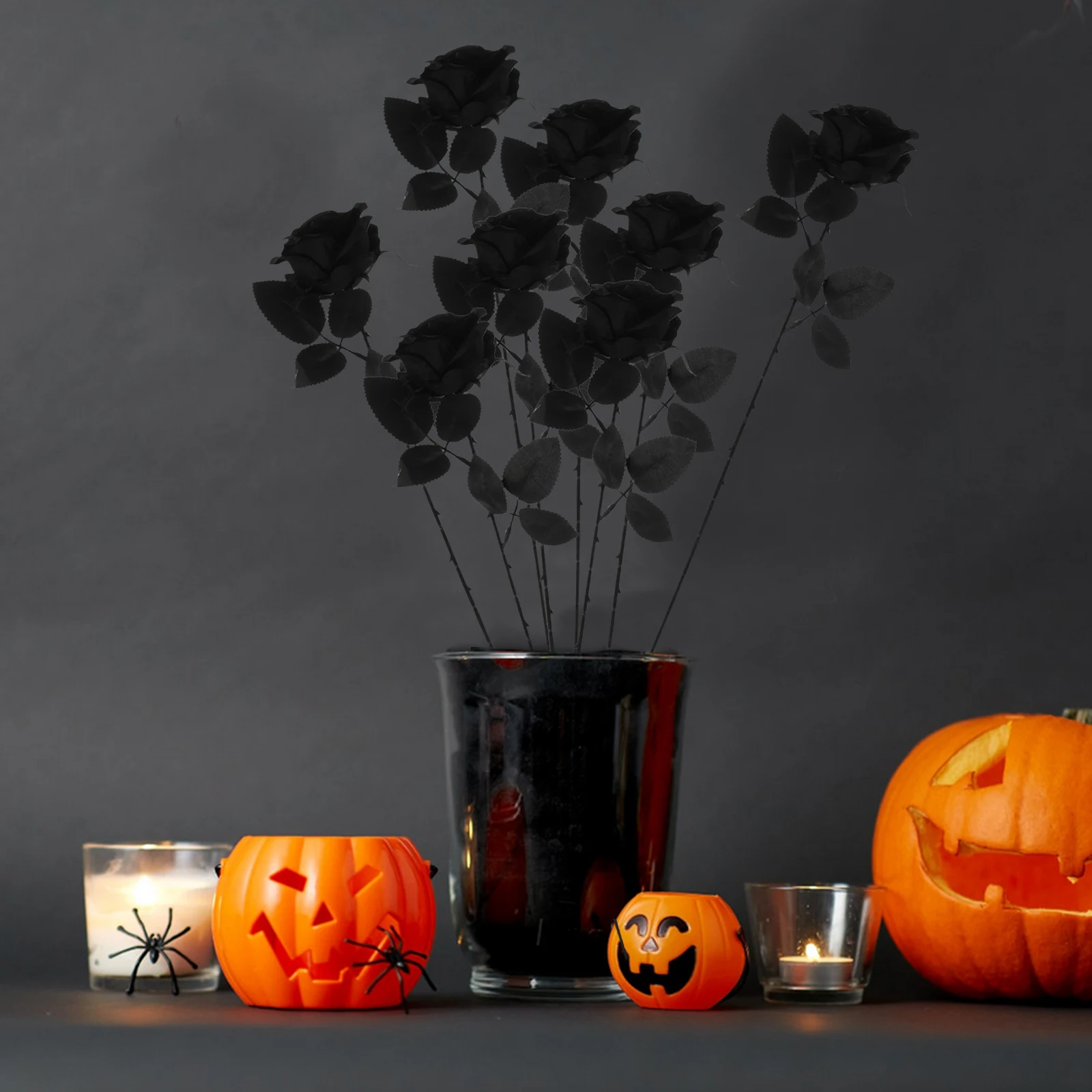

10 Pcs All Black Roses Fake Flowers Artificial for Decorations Silk Cloth Halloween