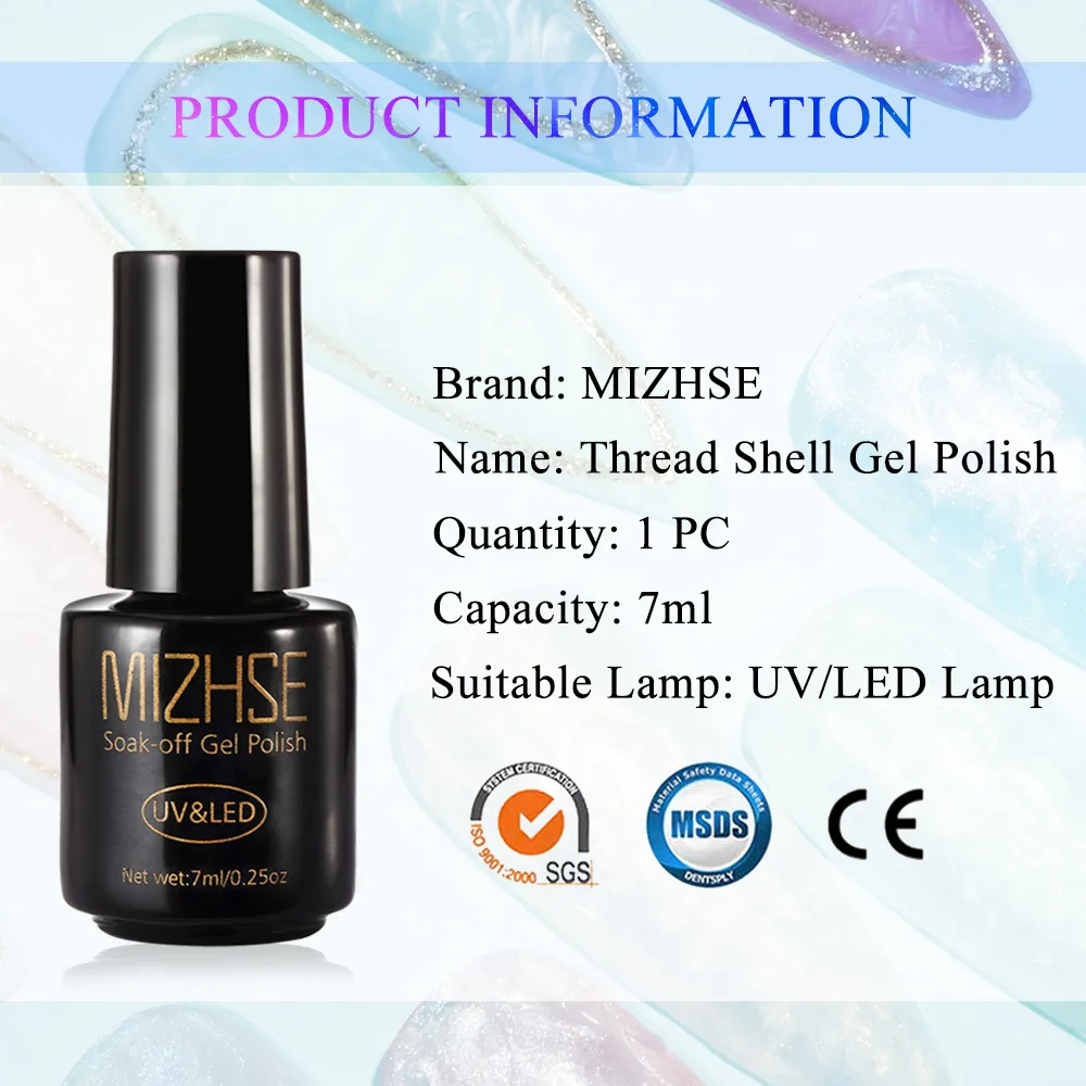 MIZHSE 7ml Filo Shell Gel Smalto per unghie Lucido Glitter Effetto Perla Smalto Gel Per Unghie Art Soak Off Gel UV Necessario Base Top Coat