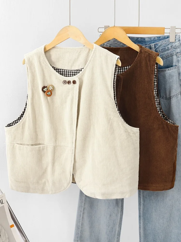 Gilet rotondo chic in velluto a coste Ne Capispalla da donna Autunno dimagrante a righe in velluto abbottonato Faionable Commute Sle Jaet