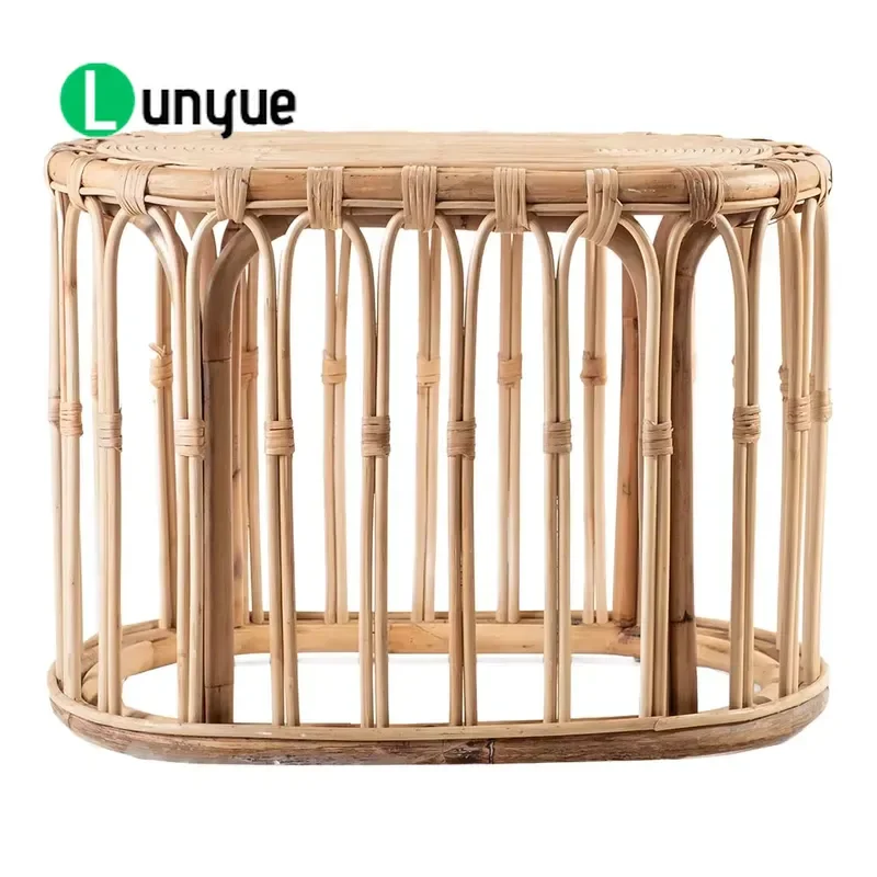 Eco-friendly Country Style Oval Dining Table Handmade Rattan Base Antique Design For Home Hotel Villa Interior Decoration