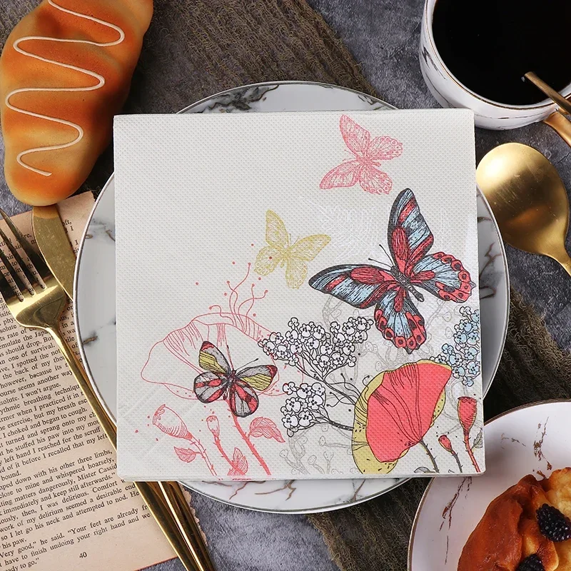 New Butterfly Color Printed Paper Napkins Restaurant Hotel Coffee Shop Party Virgin Wood Pulp Paper Food Grade 2Ply 20pcs/pac