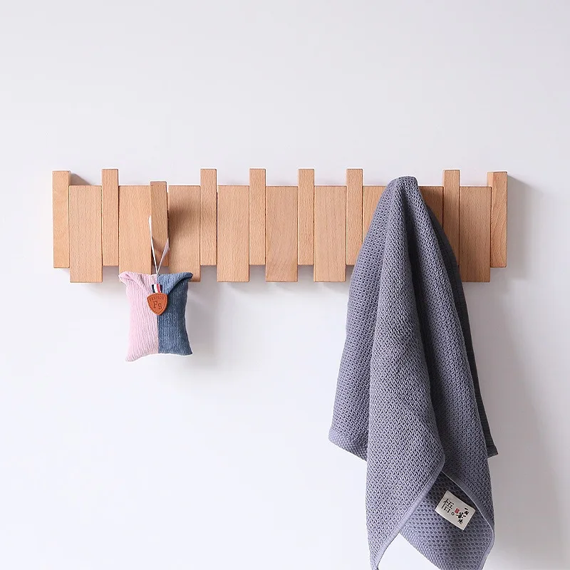 Foldable Wood Wall Coat Rack Walnut Coat Racks Wall Hanging Coat Rack Perforated Solid Wood Creative Piano Keys Clothes Hook