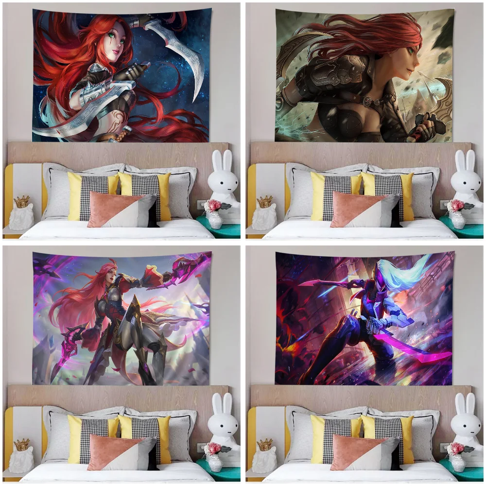 Katarina Du Couteau League Of Legends Anime Tapestry Hippie Flower Wall Carpets Dorm Decor Wall Hanging Home Decor