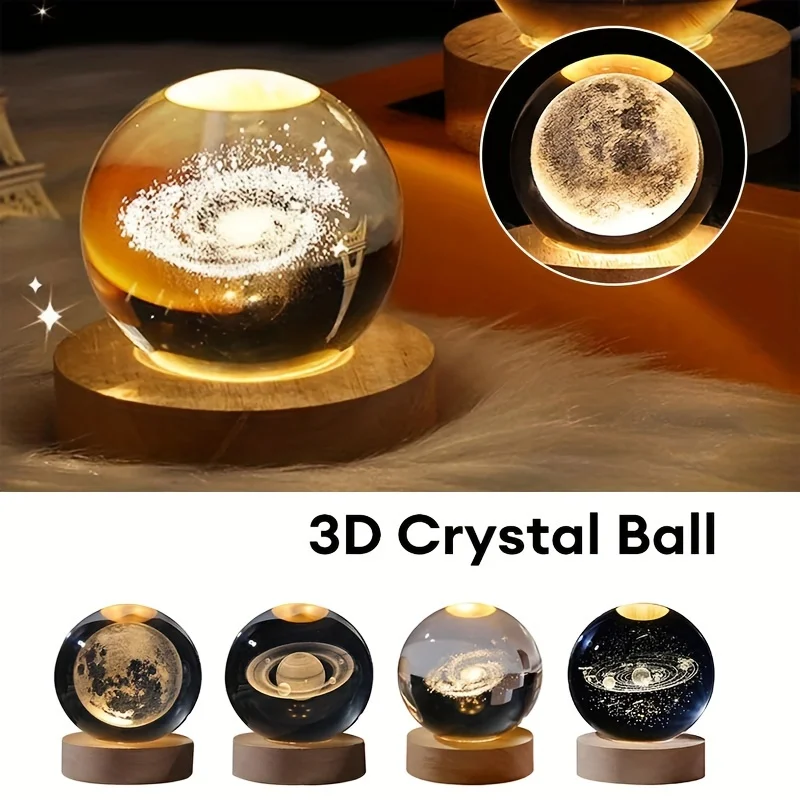 

3D хрустальный шар светодиодные ночные огни USB Power Moon Galaxy спальня атмосферная лампа для детей подарок на день рождения рождественские украшения