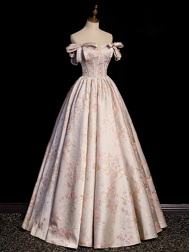 Vestidos de Noche sin tirantes con hombros descubiertos para mujer, diseño acampanado, lazo, boda, cintura delgada, vestido de fiesta para banquete