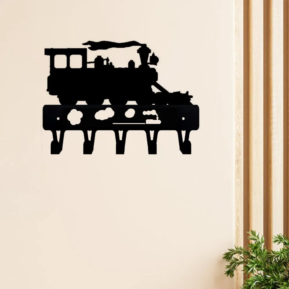 CIFBUY Steam Train Metal Wall Art Key Holder Iron Coat Hook Rack Entryway Home Decor Gift Rustic Sign