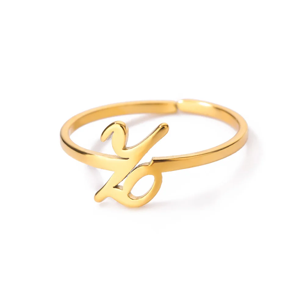 Initial Letter Rings for Women, Gold Color Adjustable A-Z Ring