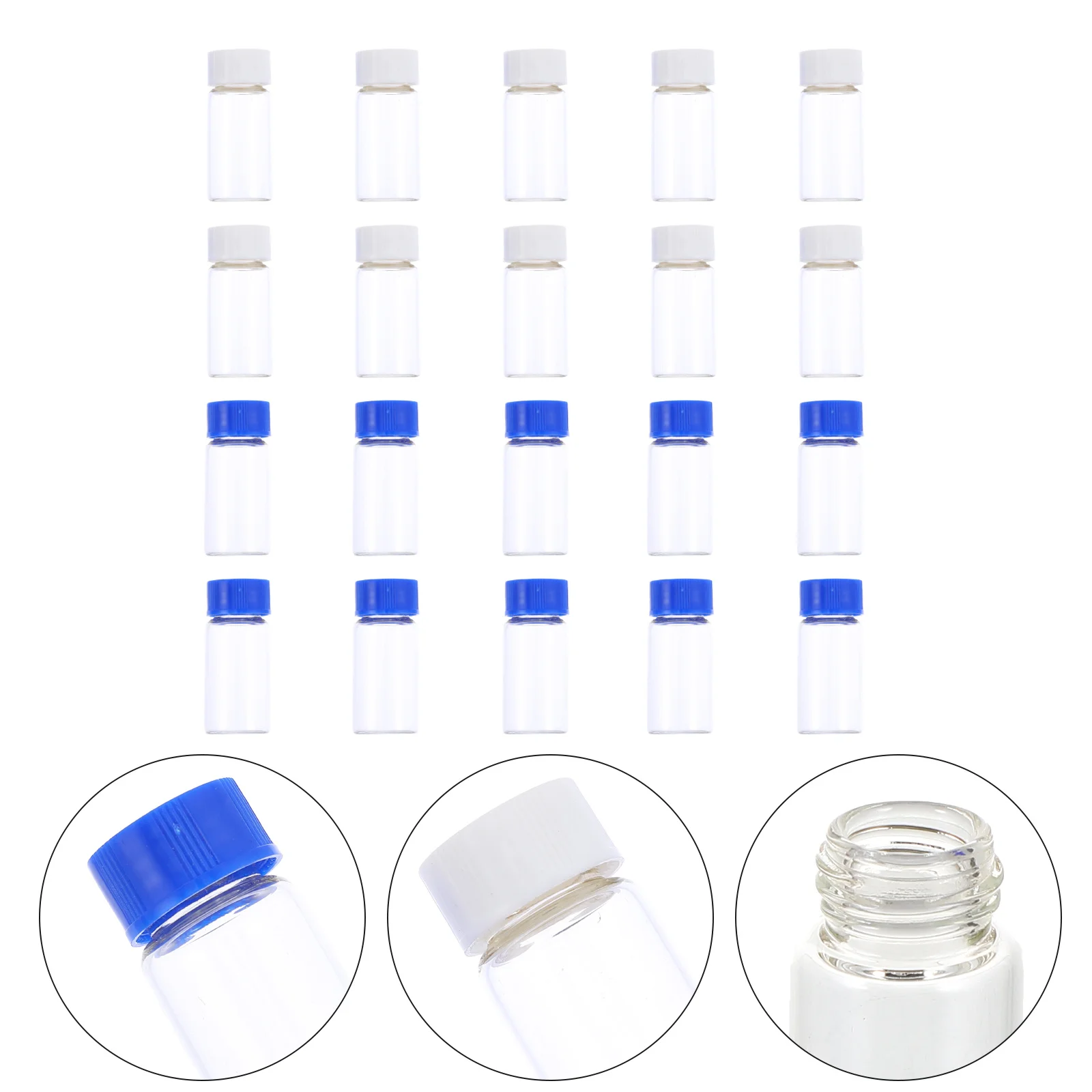 

20Pcs Glass Chemical Reagent Bottles Leakproof Mini Sample Bottles Laboratory Medicine Containers Liquid Seal 5ml