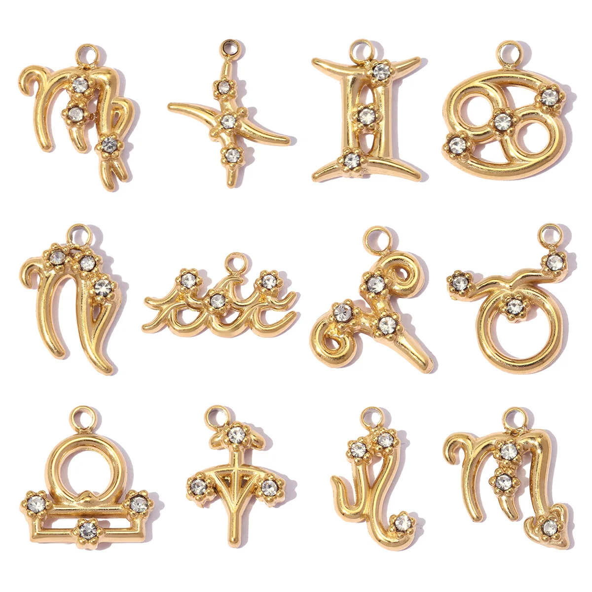 3pcs/Lot Stainless Steel Rhinestone Zodiac Signs DIY Bracelet Charm ‌Aries‌ Gemini‌ Aquarius Necklace Pendant Woman Jewelry