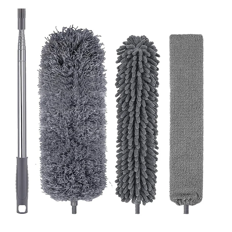 BMBY-4Pcs Microfiber Duster Kit With Extension Pole 30-110 Inches For High Ceiling For Cleaning Cobweb, Blinds, Furniture,Car