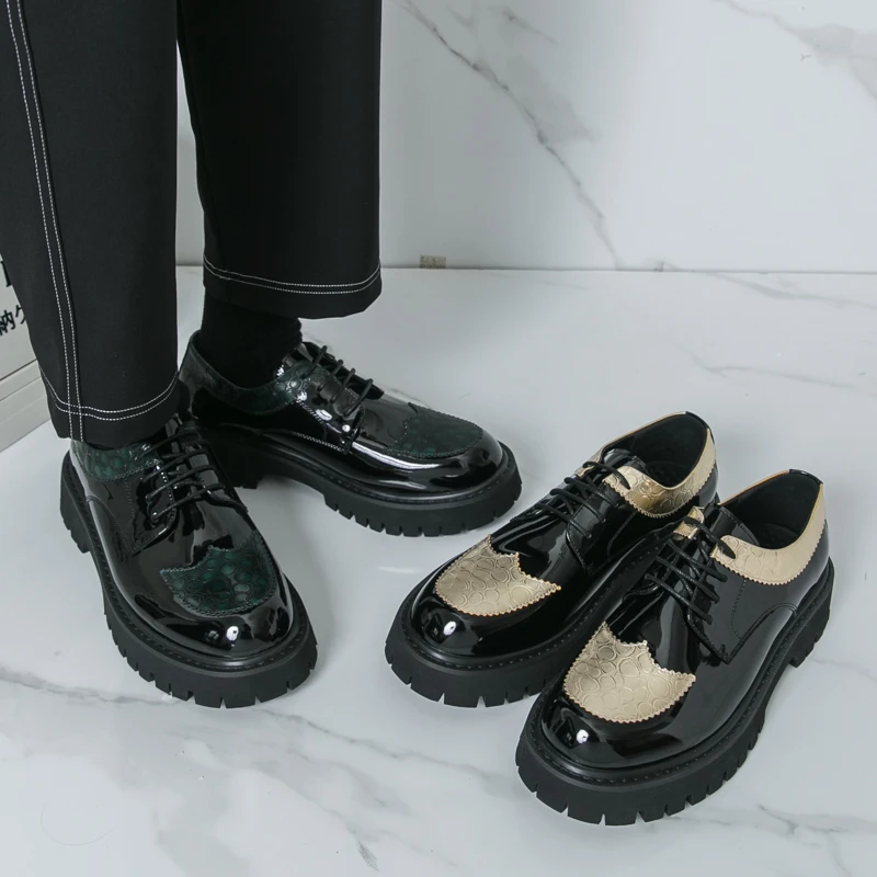 Men's thick soled leather shoes Classic casual style Work Fashion Party Trendy Streets lace-up Hot selling color blocking