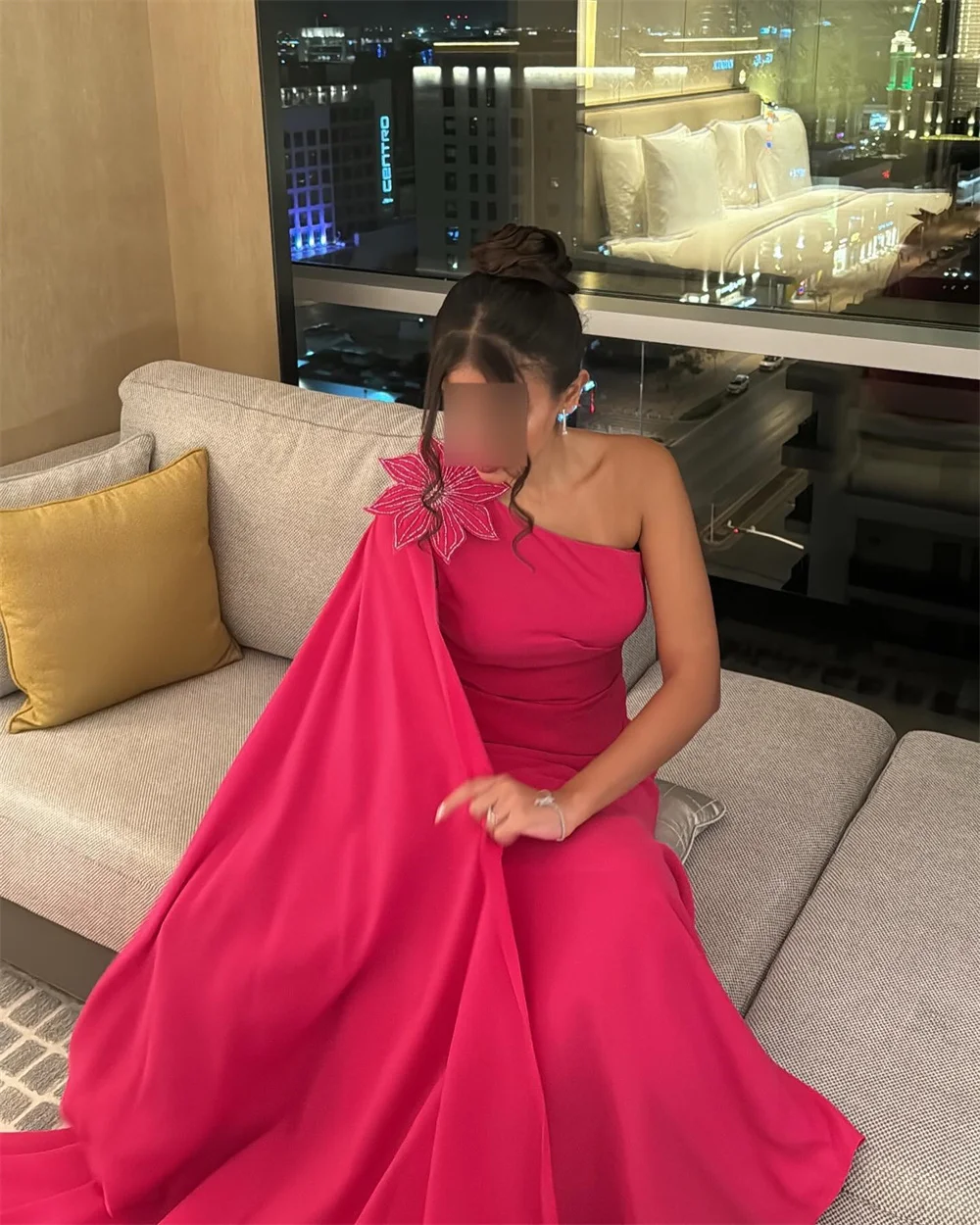 Formal Gown Saudi Arabia Evening     Prom Dearin One-shoulder A-line Floor Length Skirts Draped Knot Ruffle