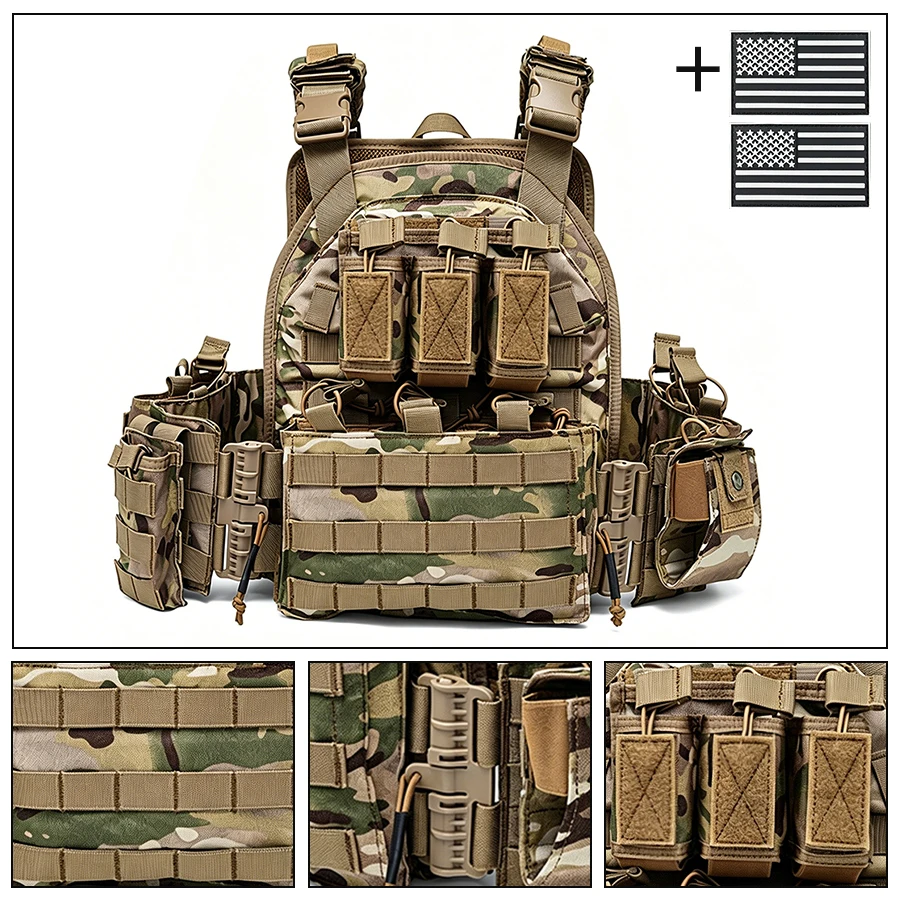 

Adjustable hunting vest with quick release vest and full body coverage, MOLLE webbing system for free mounting