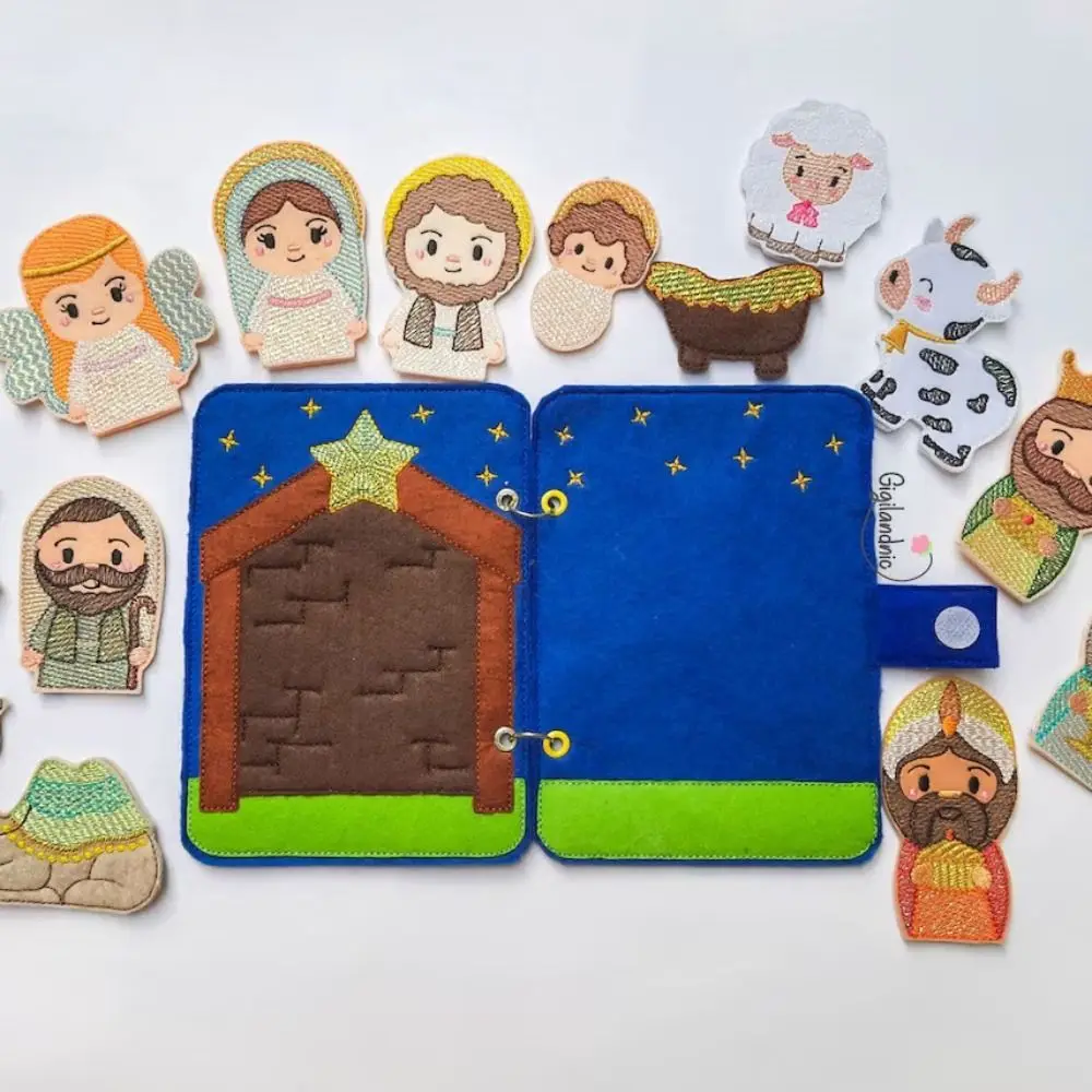 Bible Nativity Puzzle Felt Book Educational Handmade Bible Nativity Quiet Book Cartoon Learning Montessori Felt Cloth Book