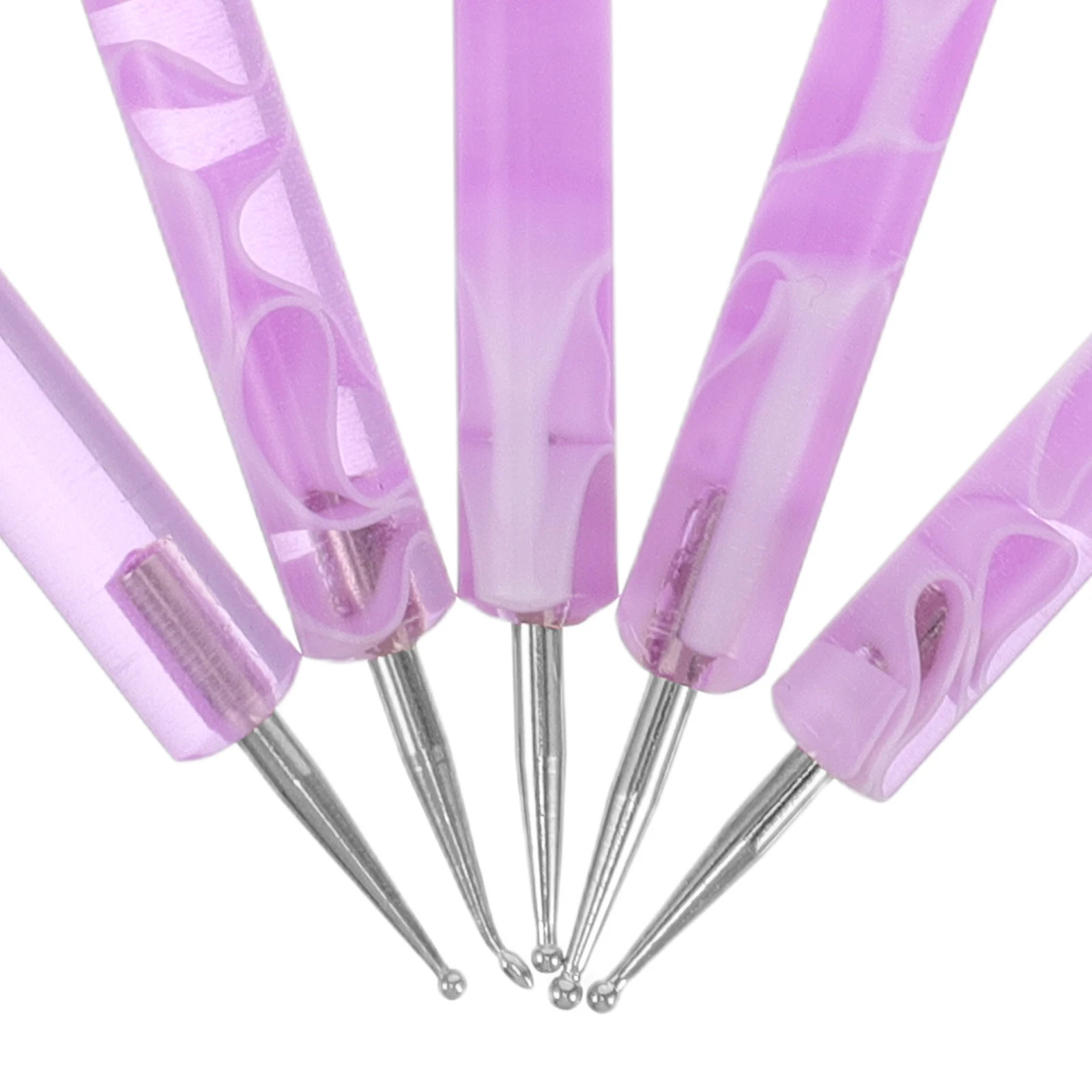 Set di penne per unghie da 5 pezzi Penna per fiori punteggiata Kit di strumenti per manicure con diamanti in plastica viola Precisione versatile Durevole
