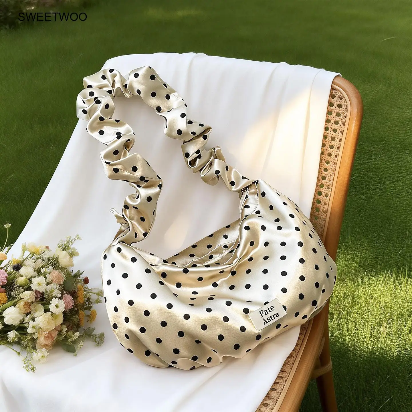 2026 Polka Dot Satin Shoulder Bag Minimalist Underarm Design Fashion Purse for Young Ladies All Occasions