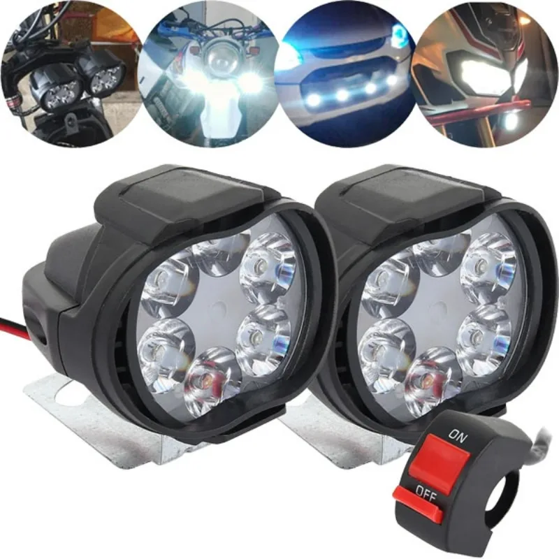 

6-светодиодные фары для мотоцикла, высокая яркость, водонепроницаемые модифицированные лампочки, скутеры, вспомогательные прожекторы с переключателем