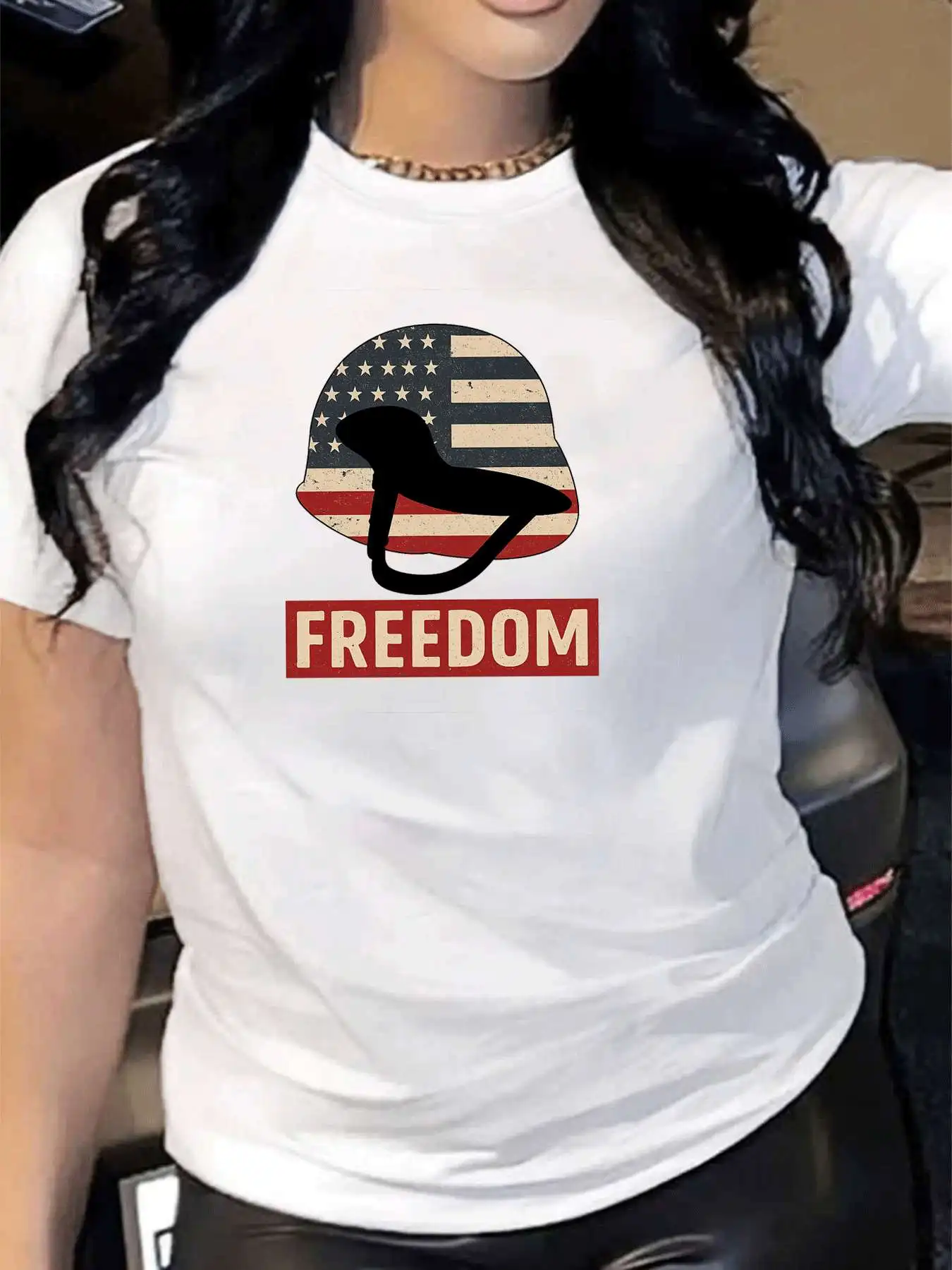 

【WY34973】Женская футболка с круглым вырезом и круглым вырезом с модным принтом и короткими рукавами, эластичная футболка с половиной рукавов