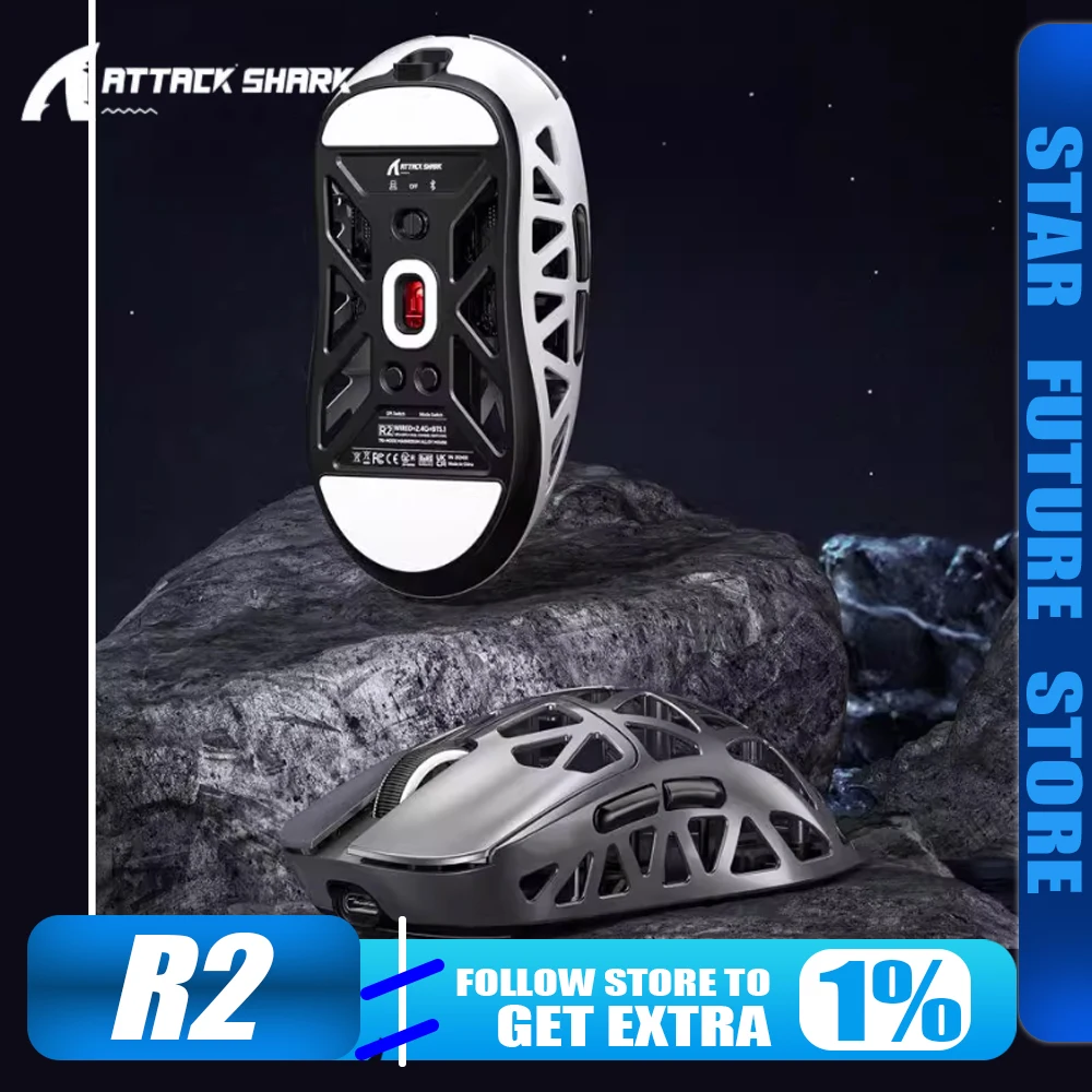 

Attack Shark R2 Mouse Magnesium Alloy Wireless Three-Mode PAW3950 8k 42000DPI 48g Lightweight Customization PC Gamer Accessories