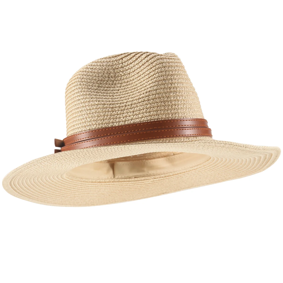 A75k novo chapéu de palha natural panamá em forma macia verão feminino/masculino aba larga praia boné de sol proteção uv chapéu fedora bege