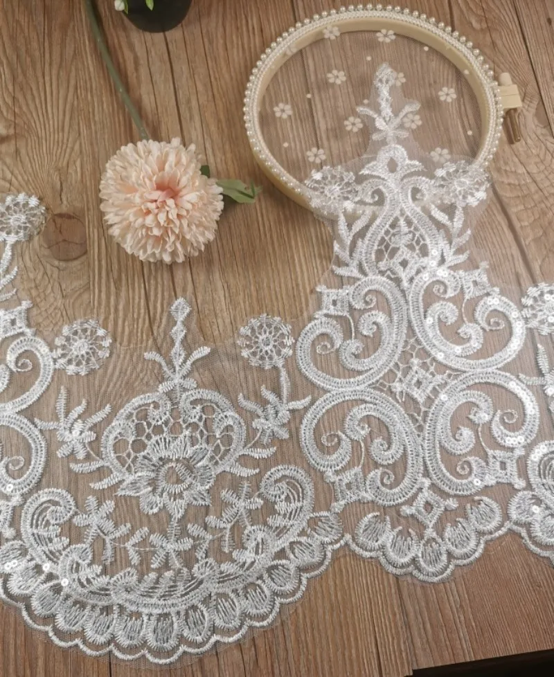 11yards Sparkling Lace Accessories European Export Polyester Lace Wedding Dress Curtains and Bedding Art