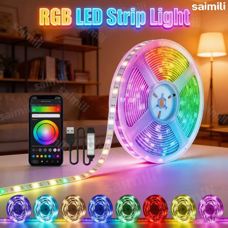 Tira de Luces LED RGB 5V USB, Retroiluminación para TV, Sincronización con Música, Luces LED que Cambian de Color, Control por Aplicación, Decoración para Sala de Juegos y Fiestas
