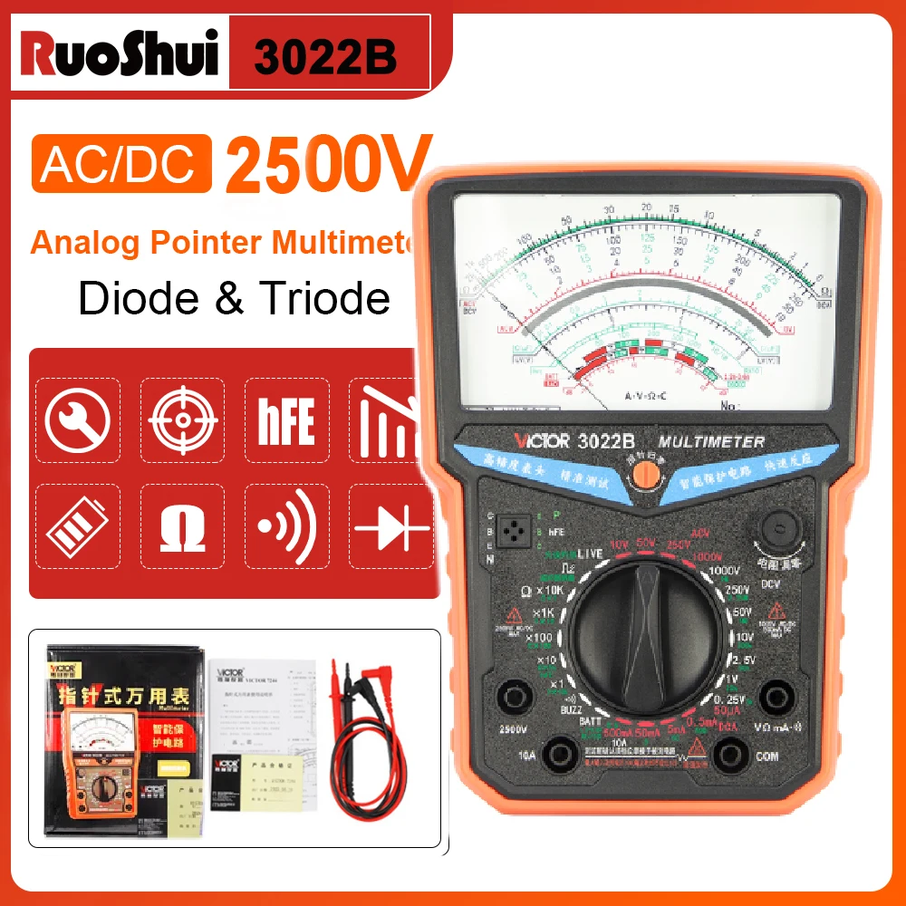 VICTOR 3022A 2025 New Pointer Multimeter AC/DC 2500V Volt-Ammeter Analog Multimetro Resistor Tester Electrician Tools