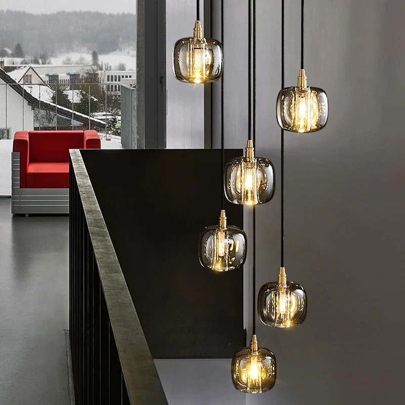 Yihao Custom Copper Pendant Light Modern Luxury K9 Crystals Chandelier Remote Control for Villa Hotel Staircase Lighting Fixture