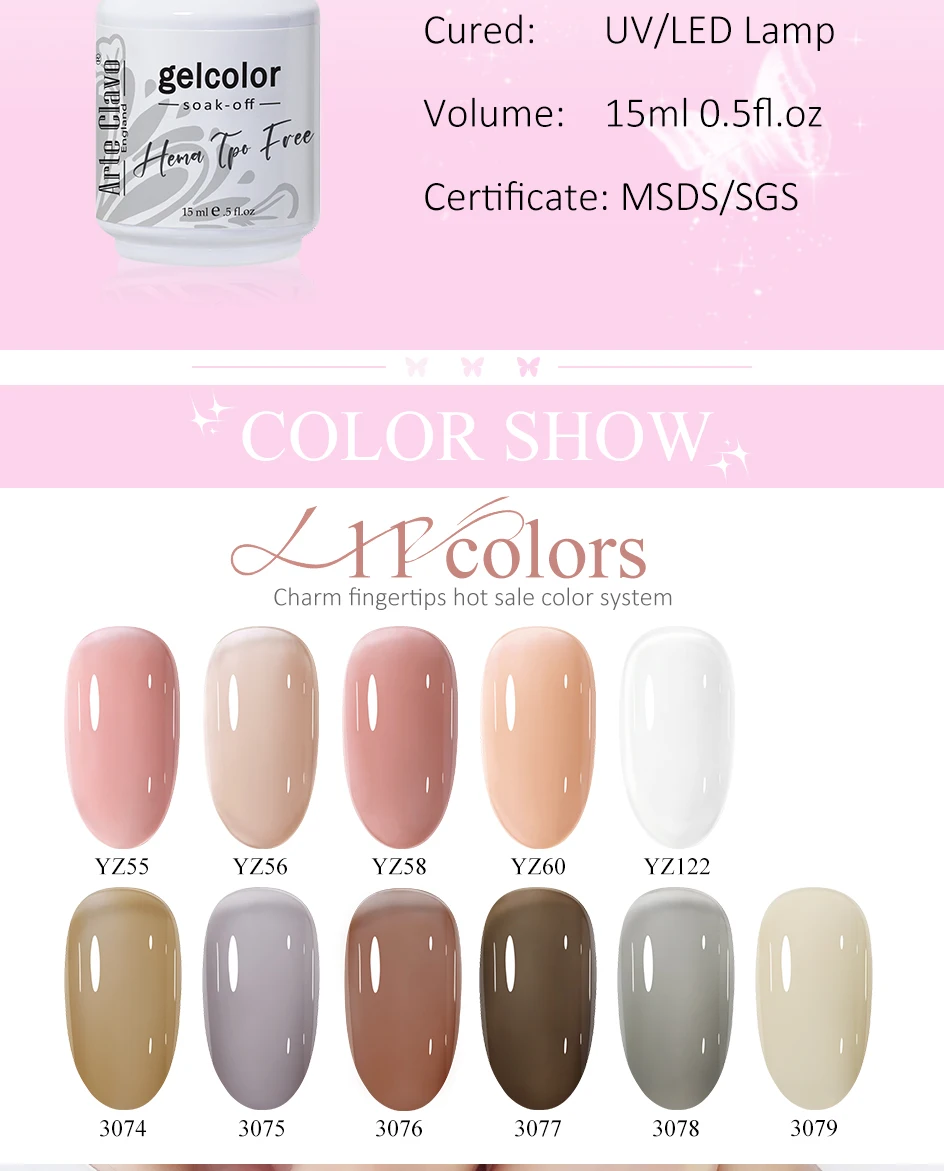 Arte Clavo Großhandel 15ml HEMA- und TPO-freier UV-LED-Gel-Nagellack, ablösbarer Gel-Lack, Nagelkunst, Dropshipping, Salonbedarf – Detail 3