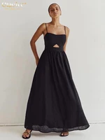 Clacive Sexy Loose Black Cotton Womens Dresses 2024 Summer Strap Sleeveless Ankle Length Dress Elegant Hollow Out Female Dress - Image 2
