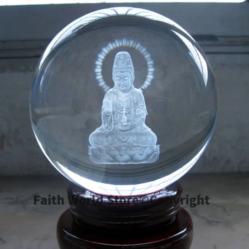 

Wholesale Buddha # efficacious The town HOME House Talisman- Buddhist 3D Guanyin Avalokitesvara Buddha Crystal ball statue