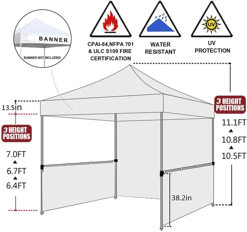 Commercial Outdoor Event Canopy Tent, White, with Sidewalls and Sandbags, Easy to Set Up