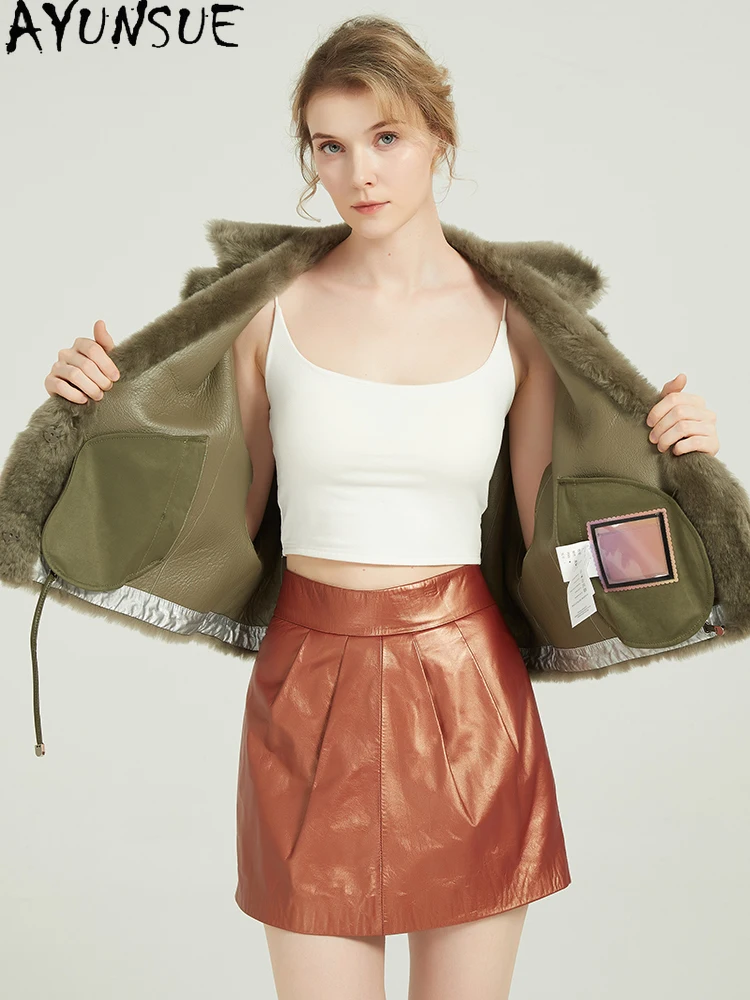 AYUNSUE Natural Sheepskin Fur Coat Women Real Leather Jacket Winter Jackets 2025 Luxury Clothing Female Short Style Шуба Женская