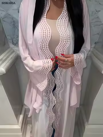 Siskakia Muslim Elegant Women Evening Dress New Dubai Solid Open Abaya 2025