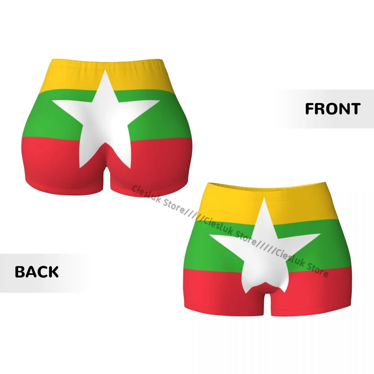 요가 반바지 미얀마 국기 여성 바이커 꽉 탄성 운동 스포츠 레깅스 스포츠웨어