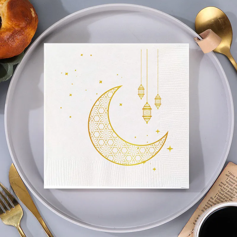 Printed disposable napkins White Moon Tissue For Ramadan, Minority Ethnic Party Decoration, Disposable Double Layer Tissue