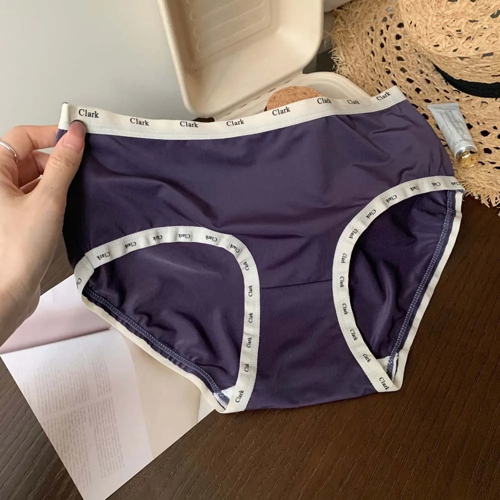 Ladies Intimates Lingerie Women Panties English Letter Mid-waist Panties Female Underwear Satin Silky Smoothness Ice Silk Briefs