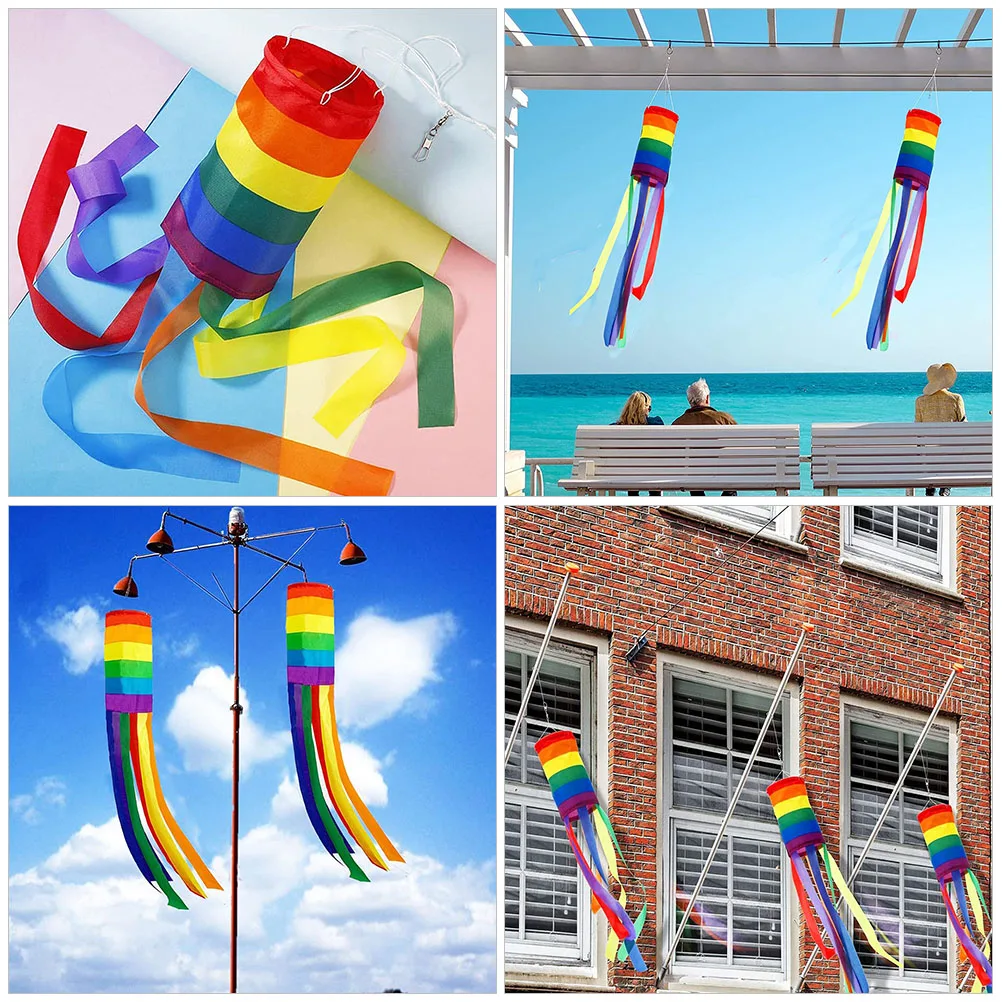

2pcs Rainbow Wind Flag Outdoor Decors Polyester Courtyard Windsocks Flags Garden Decorative Wind Flags for Yard Lawn
