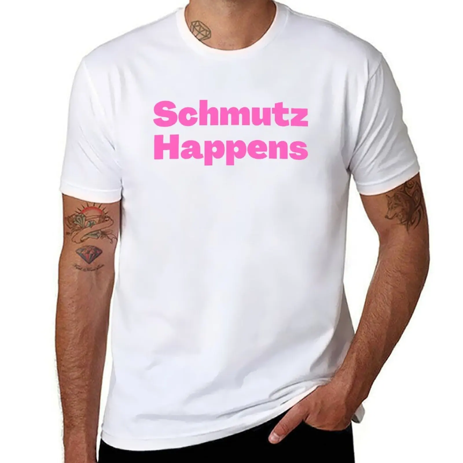 

Funny Yiddish Saying Schmutz Happens pink T-Shirt t shirt man designer funny t shirts cotton T-Shirt