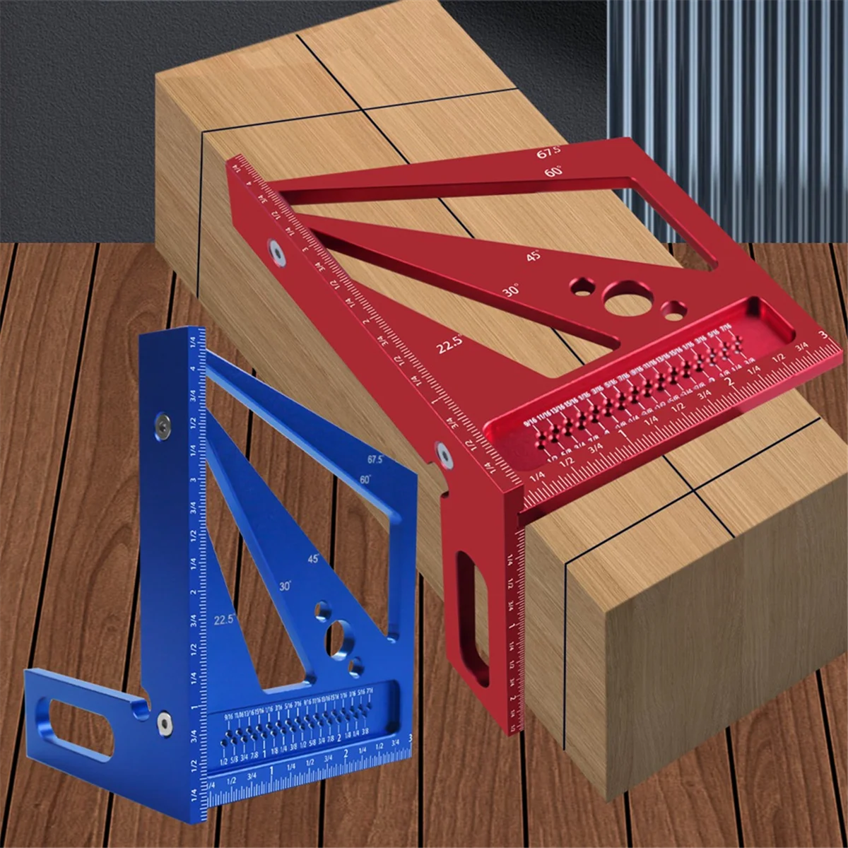 

Woodworking Measuring Ruler 22.5/30/45/60/67.5Degree Square Ruler Protractor, For Engineer Carpenter Drawing-Red Inch