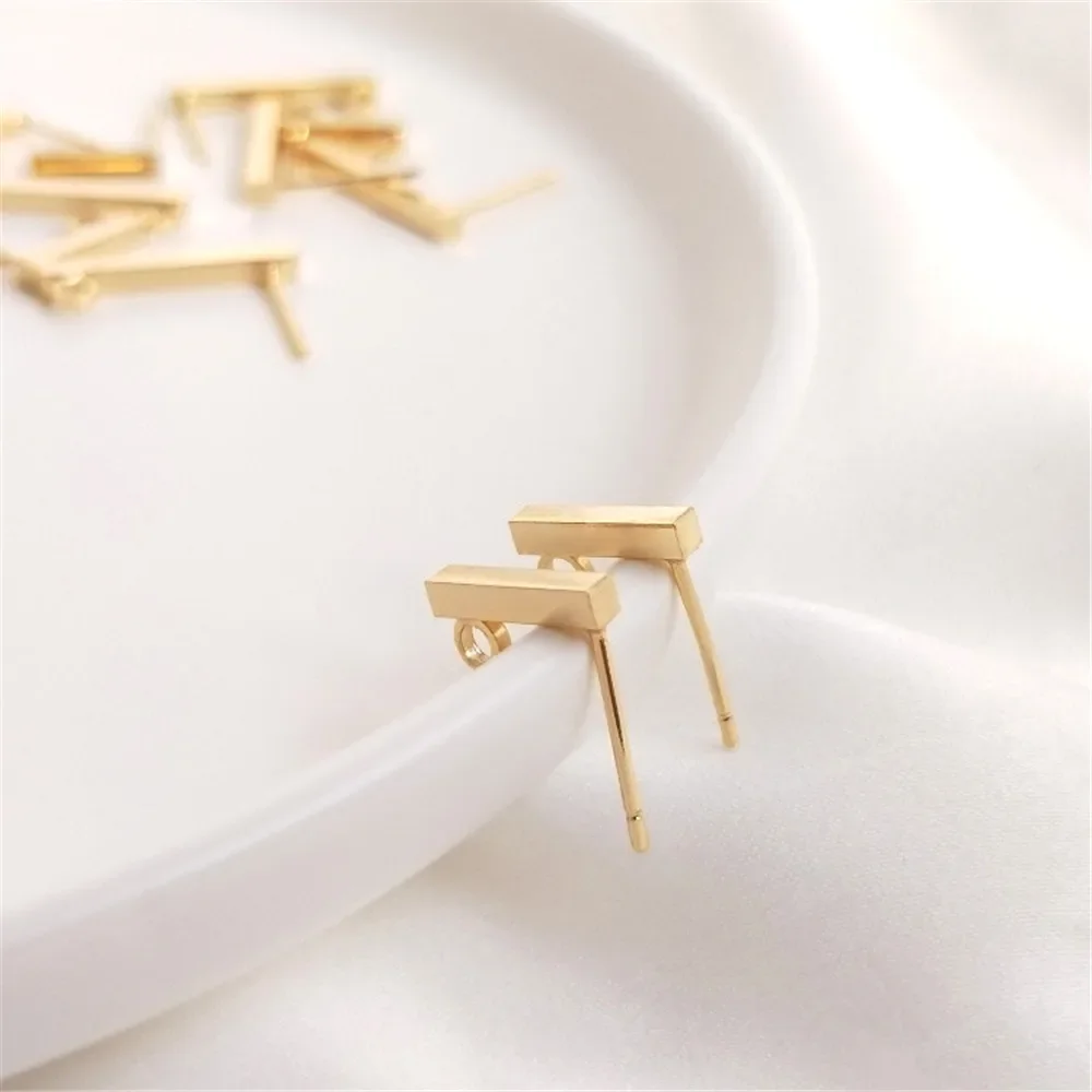 14K Gold Plated T-shaped ear stud, long bar, square wire ear pin, handmade earrings, DIY earrings with hanging ring