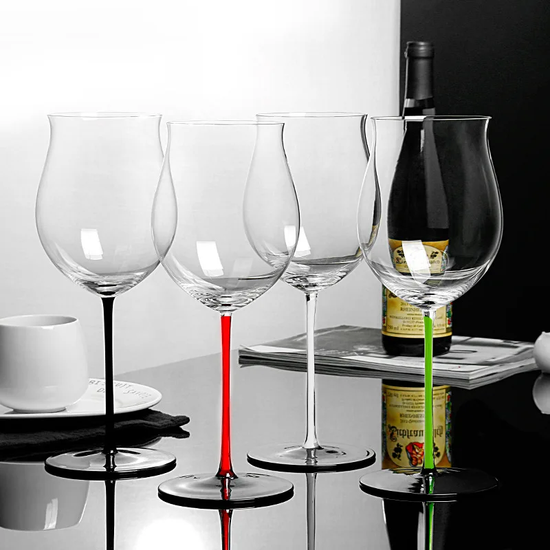Luxury Crystal Wine Glasses Black Bow Highball Glasses Large Belly Red Pole Glasses with Minor Defects European Style Handmade