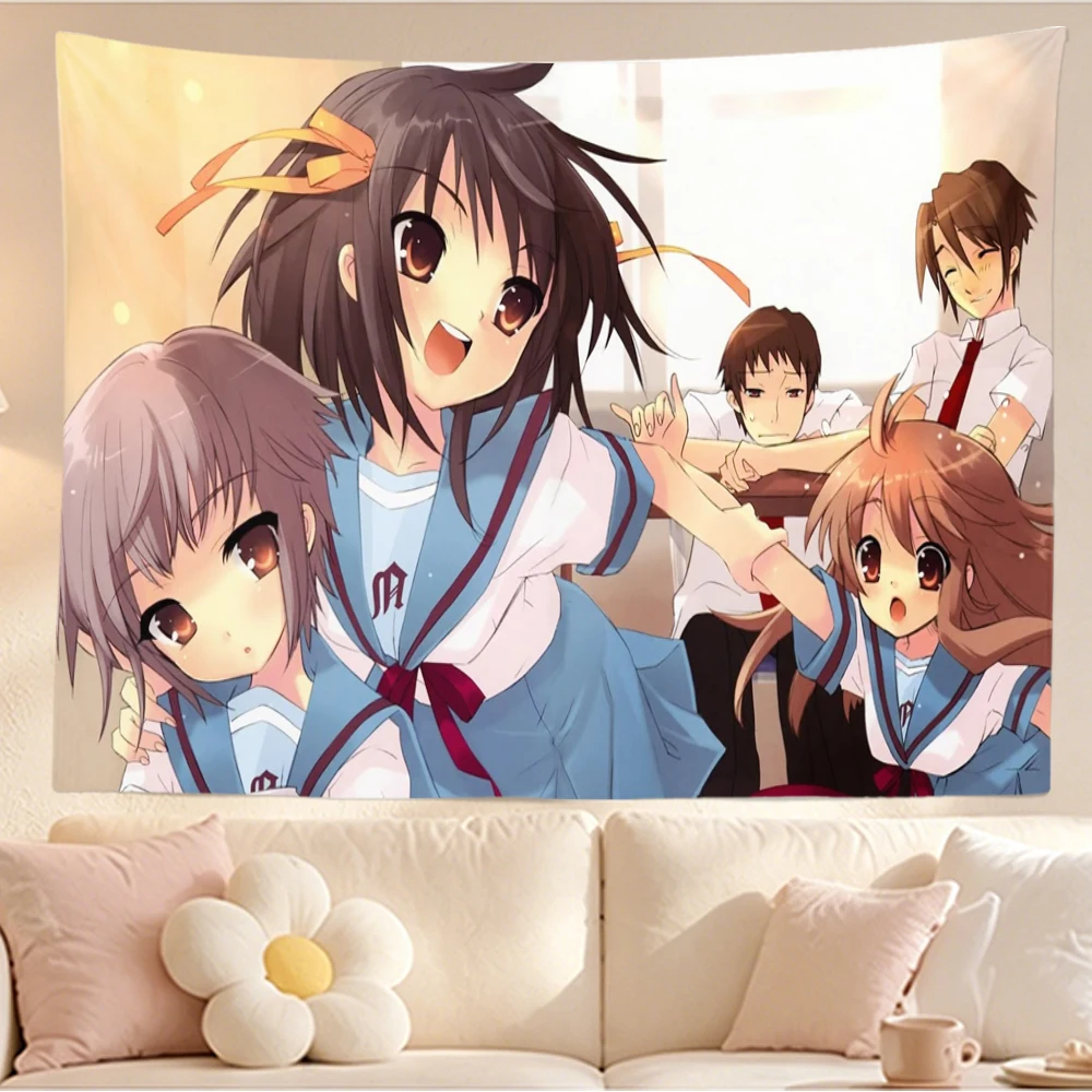 Haruhi Suzumiya Tapestry Wall Hanging Anime School Uniform Characters Group Art Bedroom Dorm Living Room Home Decor Fans Gifts